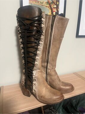 Freebirds Chappelle Size 8 Women's Tall Lace-Up Leather Boots in Brown